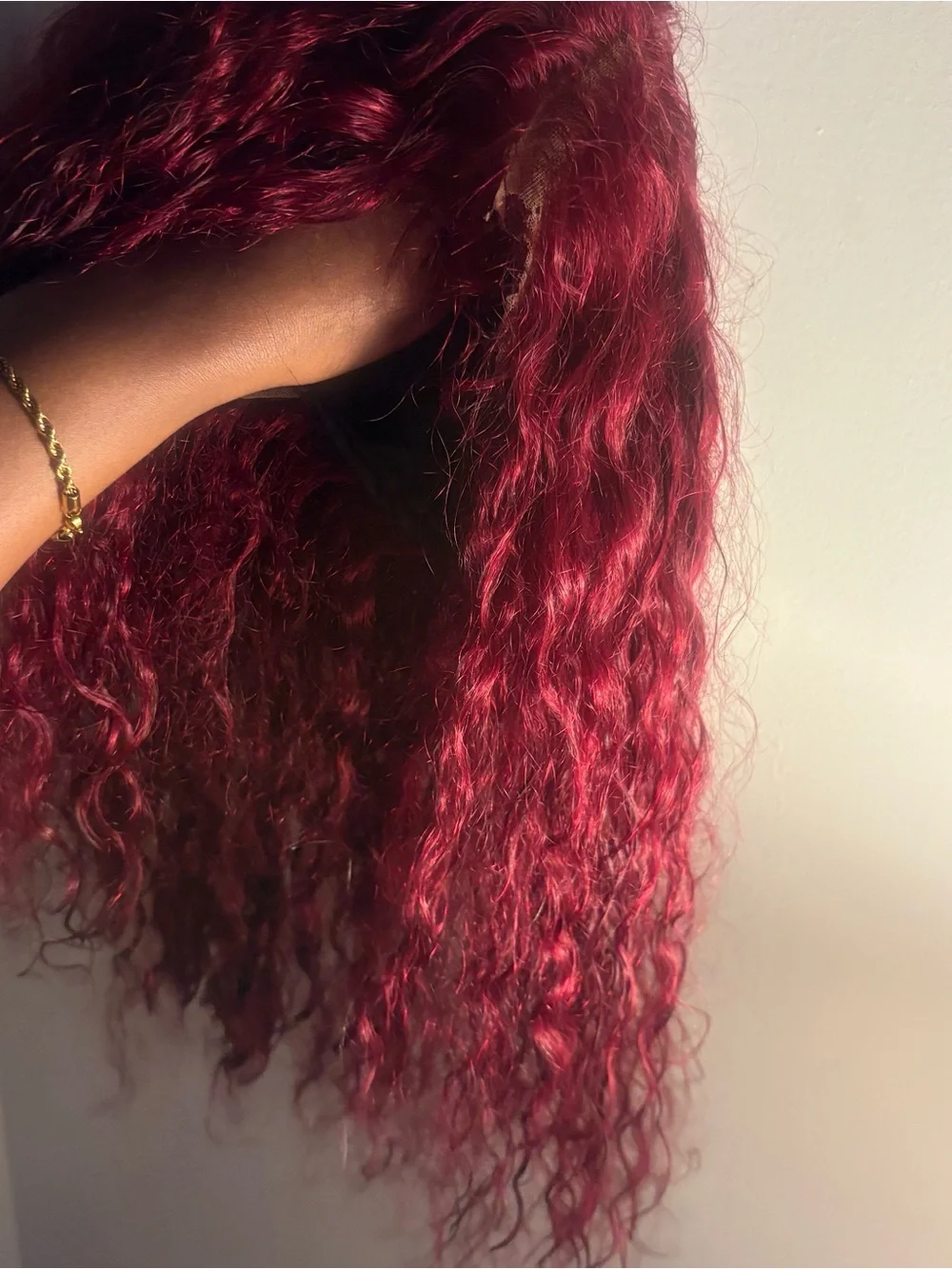 Deep Burgundy Curly Human Hair Wig - Unbranded